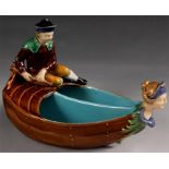 An unusual 19th Century Minton Majolica divided DISH modelled as a BOAT with female figure head to