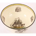 An unusual early 19th Century Maritime creamware Wedgewood type PUNCH BOWL the yellow banded inner