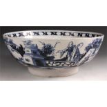 A mid 18th Century Blue and White large DELFT BOWL decorated with a large flower head medallion to