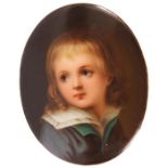 A late 19th Century Continental hand painted Miniature Porcelain PORTRAIT of a young Boy, 8.5cm by