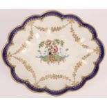 An attractive First Period Polychrome Worcester scalloped oval shallow DISH with gilded royal blue