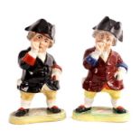 Two colourful late 19th Century Staffordshire standing MR TOBY FIGURES wearing tricorn hats (one