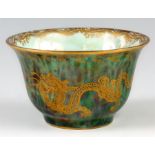 A LATE 19TH CENTURY WEDGWOOD LUSTRE SMALL OGEE SHAPED BOWL decorated with gilt dragons amongst