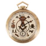 A 10ct ROLLED GOLD MASONIC POCKET WATCH BY ELGIN NATIONAL WATCH Co. USA the dial with gold Masonic