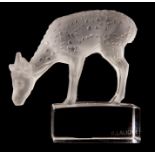 R. LALIQUE DEER (DAIM) PAPERWEIGHT 8cm wide 8cm high - signed with stencilled mark R. Lalique