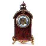 A LATE 19TH CENTURY FRENCH ORMOLU MOUNTED BRASS INLAID AND TORTOISESHELL MANTEL CLOCK with a 3.5"