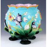 A LATE 19TH CENTURY MAJOLICA JARDINERE ATT. TO  MINTONS/ GEORGE JONES brightly coloured with