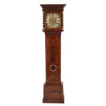 AN EARLY 18th CENTURY WALNUT AND MARQUETRY LONGCASE CLOCK the 12” square brass dial with engraved