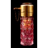 R. LALIQUE PINK STAINED SUSSFLED ATOMIZER with hexagonal flower head decoration 8.5cm high -