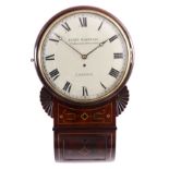 JAMES WAGSTAFF, LONDON A REGENCY CONVEX DIAL WALL CLOCK the flamed mahogany case inlaid with brass