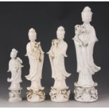 FOUR BLANC DE CHINE PORCELAIN FIGURES OF KWAN YIN the highest 46.5cm high.