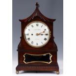 JOHN CROSS, LONDON AN  EARLY 19TH CENTURY ROSEWOOD BRACKET CLOCK with pagoda top and scrolled