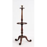 A MID 18TH CENTURY CHIPPENDALE STYLE MAHOGANY TWO TIER CANDLE STAND with cast brass candle sconce