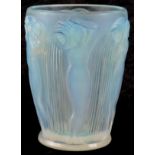 R LALIQUE, AN OPALESCENT ‘DANAIDES’ GLASS VASE depicting a nude lady water carrier 18cm high -