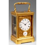 DROCOURT No. 14489 A LATE 19TH CENTURY GILT BRASS FRENCH REPEATING CANNELL CASED CARRIAGE CLOCK