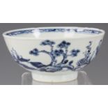 AN 18TH CENTURY CHINESE BLUE AND WHITE BOWL decorated with a pagoda set in a garden scene 15cm