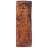 A 19TH CENTURY ELM DOUBLE SIDED GINGER BREAD MOULD DEPICTING A LADY AND A GENTLEMAM 61cm high 20cm