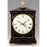 E. LOSEBY, LEICESTER A REGENCY EBONISED BRACKET CLOCK the chamfer top case with gilt brass pineapple