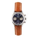 A GENTLEMAN'S VINTAGE STEEL DELMA CHRONOGRAPH WRISTWATCH the blue dial with silver subsidiaries