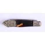 A LARGE SILVER AND TORTOISESHELL FOLDING DOUBLE BLADED PENKNIFE signed to the blade "Webster,