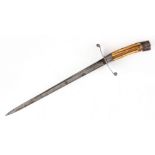 A 19th CENTURY DAGGER with double fuller steel blade and antler hand grip with steel hand guard 40cm