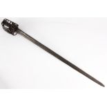 A 17th CENTURY SCOTTISH ’S’ BAR BASKET HILTED BROADSWORD with flattened double edged blade and