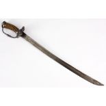 A LARGE 17th CENTURY HANGER WITH ANTLER GRIP the slightly curved single edged blade with broad