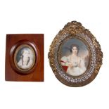 TWO 19TH CENTURY MINIATURE PORTRAITS ON IVORY comprising a fine quality half length portrait of a
