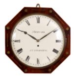 A REGENCY CONVEX DIAL WALL CLOCK with brass inlaid octagonal shaped case, hinged cast brass bezel