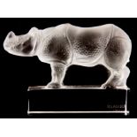 R. LALIQUE RHINO 11.5cm wide 8cm high - signed with stencilled mark R. Lalique France.