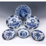 A COLLECTION OF 18TH CENTURY BLUE AND WHITE DUTCH DELFTWARE comprising a large shallow dish with