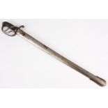 A 19th CENTURY BRITISH ARTILLERY SWORD the single edged polished steel blade with chased