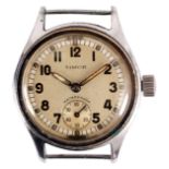 A GENTLEMAN’S WW2 MILITARY STAINLESS STEEL TIMOR WRISTWATCH having a silvered dial with Arabic
