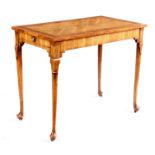 A RARE GEORGE I INLAID CROSS-BANDED OLIVEWOOD SIDE TABLE with square edged quarter veneered top