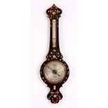 CUZNER, SHEPTON MALLET  A 19TH CENTURY ROSEWOOD AND MOTHER OF PEARL INLAID WHEEL BAROMETER/