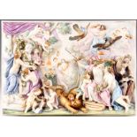 A LARGE LATE 19TH CENTURY GERMAN PORCELAIN PLAQUE depicting a classical garden scene of lovers and