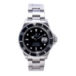 A GENTLEMAN'S STEEL ROLEX SUBMARINER WRISTWATCH on original steel bracelet, the black dial with