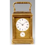 DROCOURT No. 16385 A LATE 19TH CENTURY GILT BRASS FRENCH REPEATING GORGE CASED CARRIAGE CLOCK the