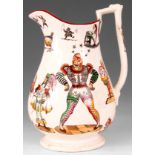 A MID 19TH CENTURY STAFFORDSHIRE PUZZLE JUG decorated with various figures including cock fighting