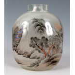 A LARGE ANTIQUE CHINESE INTERNALLY DECORATED GLASS SNUFF BOTTLE finely painted with a mountains