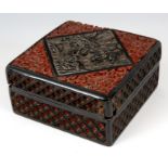 A 17th/18th CENTURY CHINESE CINNABAR LACQUERED LIDDED BOX finely carved with a horse being chased by