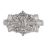 A LADIES 18CT WHITE GOLD BAGUETTE AND BRILLIANT CUT DIAMOND CLUSTER RING total diamond weight 2