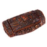 A 19TH CENTURY COQUILLA NUT SNUFF BOX finely carved depicting a bunch of flowers in a vase and the