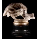 R. LALIQUE, A PINTADE (GUINEA FOWL) MOUNTED CAR MASCOT on a silvered metal bracket and ebonised