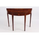 AN EARLY 19TH CENTURY SHERATON FLAMED MAHOGANY CROSS-BANDED INLAID DEMI-LUME TEA TABLE WITH PRINCE