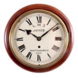 A LATE 19TH CENTURY MAHOGANY RAILWAY CLOCK the 8" painted dial with Roman numerals inscribed L.M.