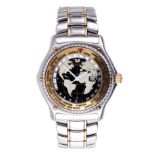 A GENTLEMAN'S 18CT GOLD AND STEEL EBEL VOYAGER WORLD TIME WRISTWATCH on steel and gold strap, the