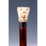 AN EARLY 19TH CENTURY OVERSIZED INDIAN IVORY HANDLED MALACCA WALKING STICK the handle formed as a
