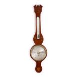 P. CAMINADA, TAUNTON A GEORGE III BOXWOOD AND EBONY STRUNG SHELL INLAID MAHOGANY WHEEL BAROMETER/