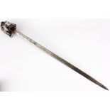 A 17th CENTURY SCOTTISH BASKET HILTED BACKSWORD with triple fuller single edged blade signed